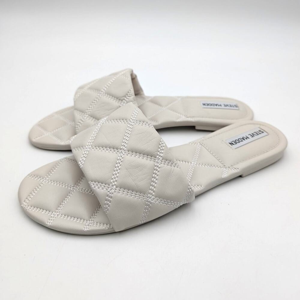 Steve Madden Perrie Quilted Slide Sandals Women's Bone Size US11M EU41.5